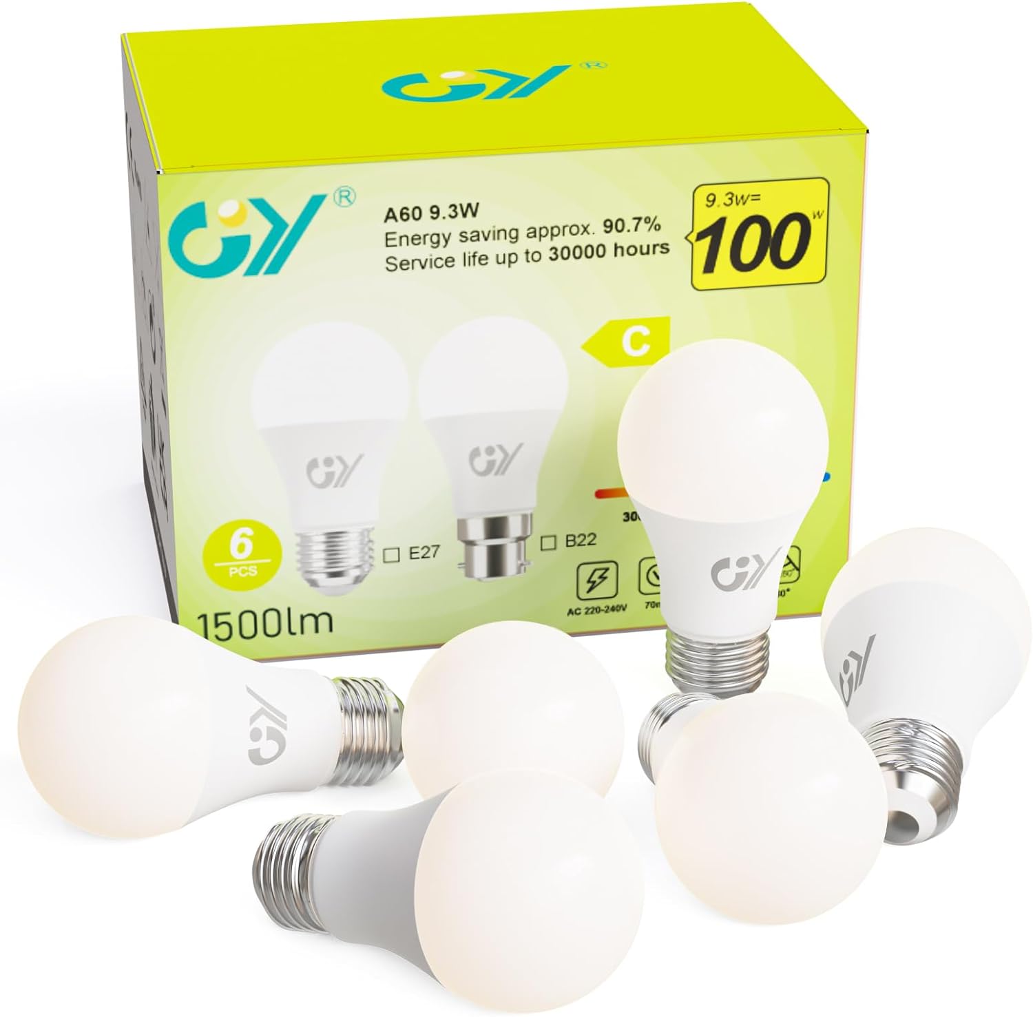 GY E27 A60 9.5W 1521 Lumen Energieeffizienzklasse C
