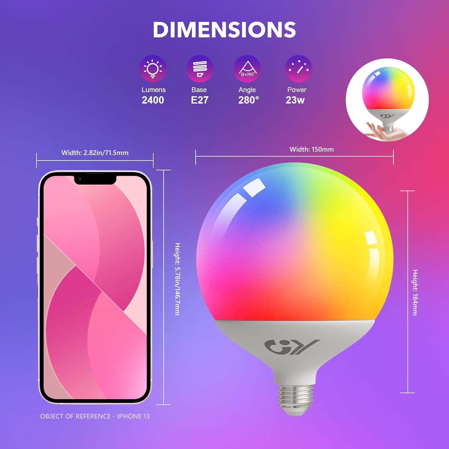 GY E27 LED G150 Smart WiFi Lampe 23W 2400 Lumen Kompatibel mit Alexa Echo und Google Assistant