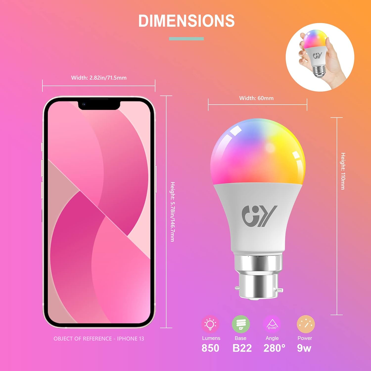 GY B22 LED A60 Smart WiFi Lampe 9W 850 Lumen Kompatibel mit Alexa Echo und Google Assistant
