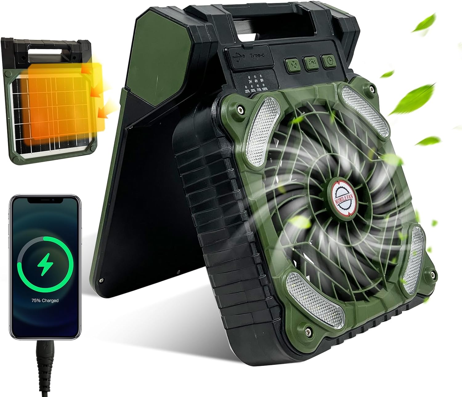 GY Tragbarer Solar Camping Ventilator mit LED Licht und Powerbank 20800mAh