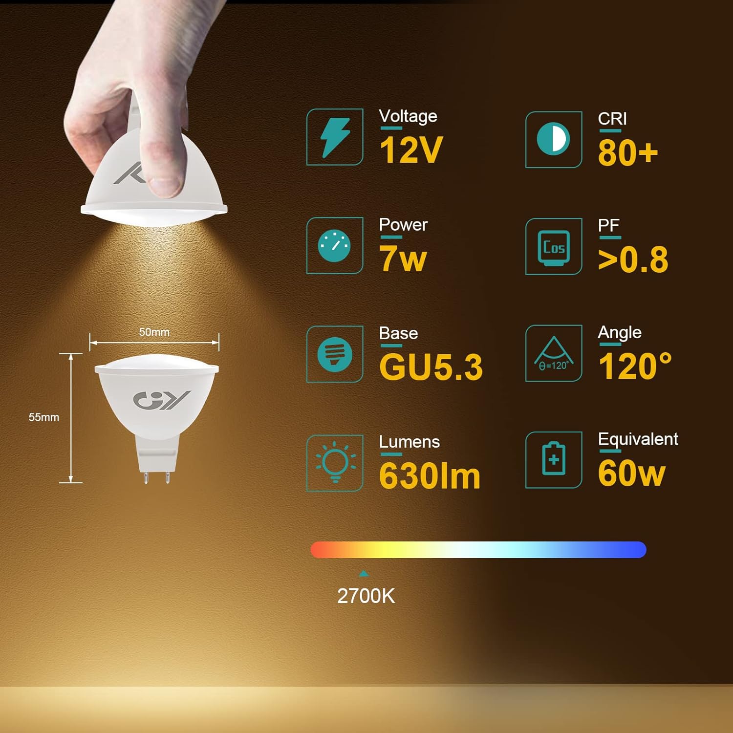 GY GU5.3 MR16 LED 7W 12V 120° Strahlwinkel Lampe 630 Lumen