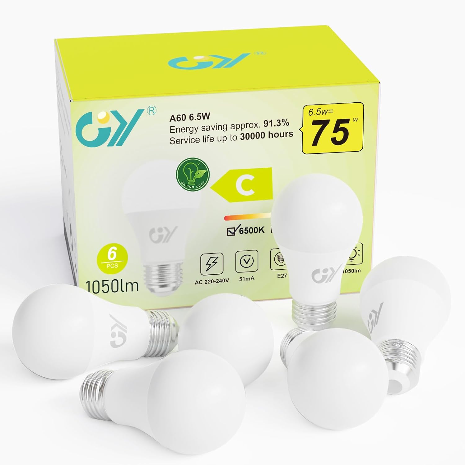 GY E27 A60 LED Lampe 6.5W 1050 Lumen Energieeffizienzklasse C