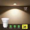 MR11 GU10 LED bulb showing a wide 110 degree beam angle with 275 lumen output and 30000 hour lifespan